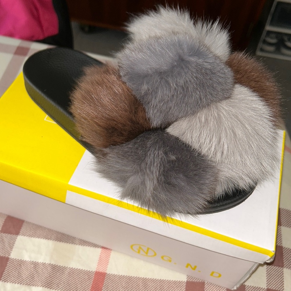 Faux Furry Slides